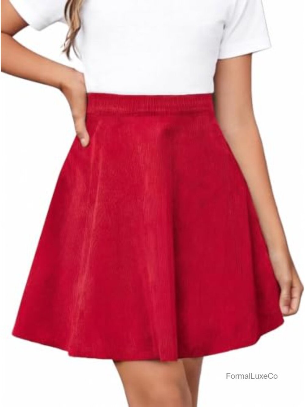 Girls Corduroy A-Line Skater Skirt High Waist Ribbed School Fall Outfit